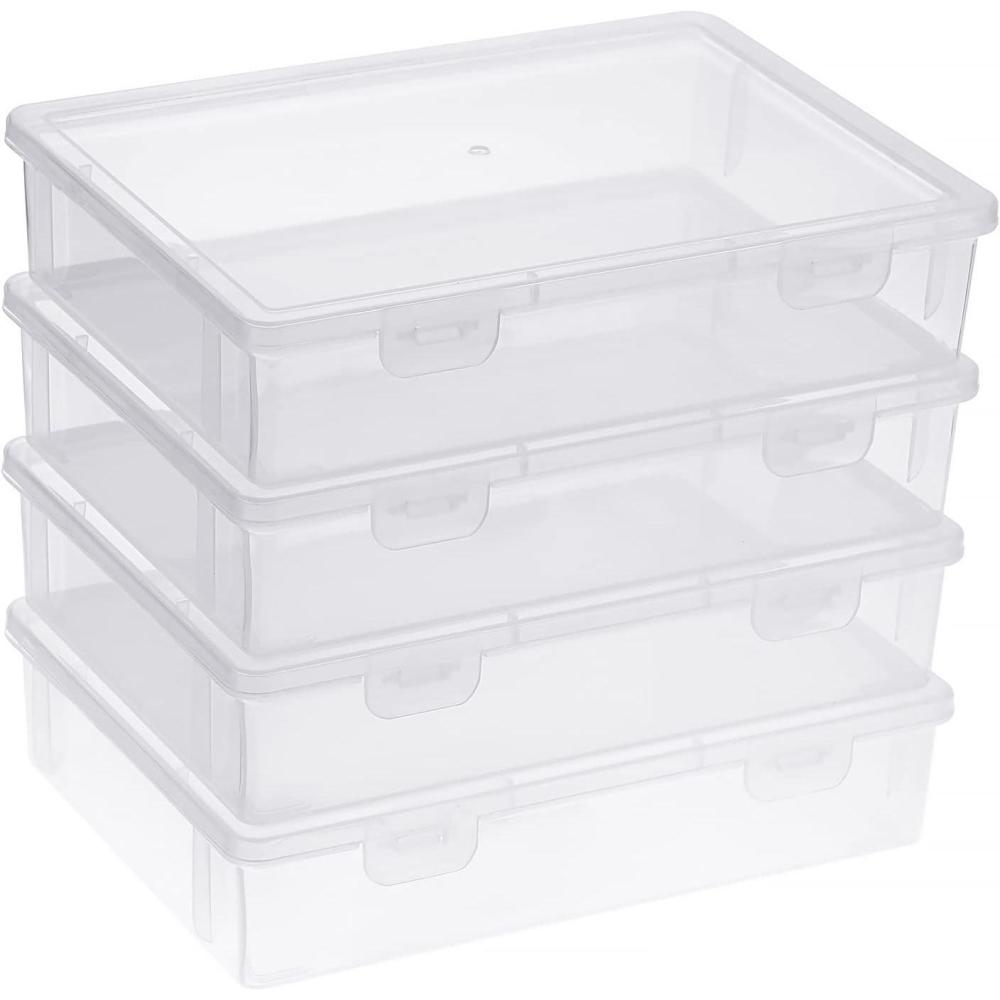 image:imageBTSKY Clear Plastic Storage Box with Flap Lid Multipurpose Craft Organizers and Storage Box Art Supply Storage Organizer Plastic Sewing Box for Beads Pencils Notebooks 2 Pack MediumSmall4 Pack