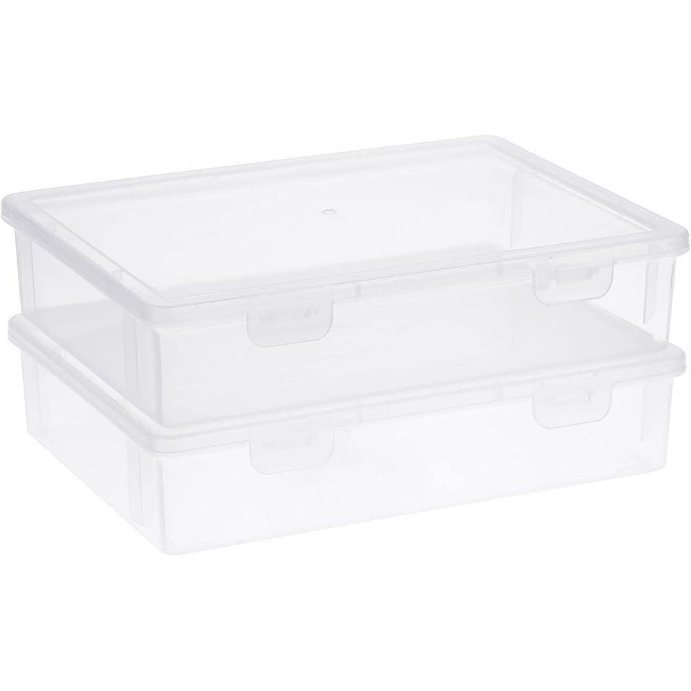 image:imageBTSKY Clear Plastic Storage Box with Flap Lid Multipurpose Craft Organizers and Storage Box Art Supply Storage Organizer Plastic Sewing Box for Beads Pencils Notebooks 2 Pack MediumSmall2 Pack