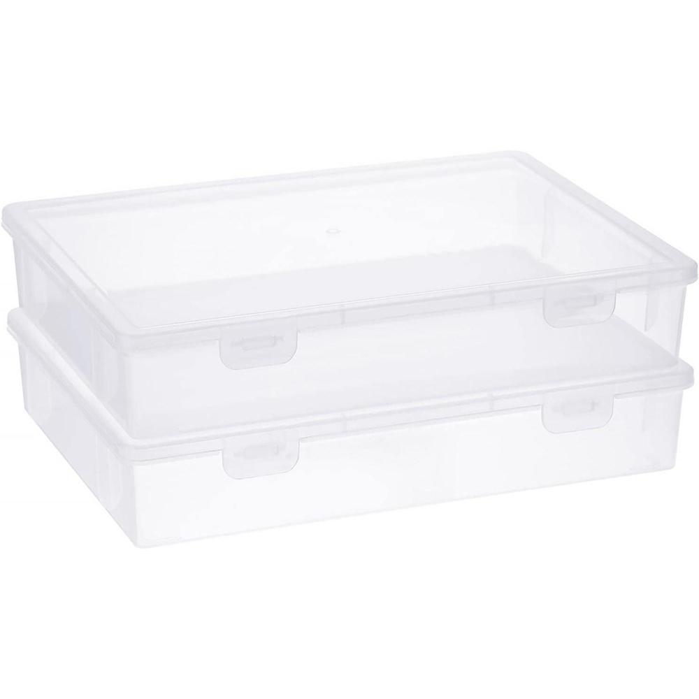 image:imageBTSKY Clear Plastic Storage Box with Flap Lid Multipurpose Craft Organizers and Storage Box Art Supply Storage Organizer Plastic Sewing Box for Beads Pencils Notebooks 2 Pack MediumMedium2 Pack