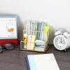 BTSKY 1 Pack Golden Glass Pen Holder for Desk, Clear Pencil Cup with 3 Compartments, Metal Pen Cup Makeup Brushes Holder, Desktop Pens Pot Container, Stationery Cosmetic Caddy Storage for Office Home