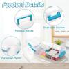 BTSKY Clear Plastic Storage Box, Portable Organizer Container with Blue Handle, Stackable Storage Bin for Office Home, Multi-Use Container Box with Lid for Stationery Jewelry Craft Sewing Supplies