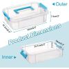 BTSKY Clear Plastic Storage Box, Portable Organizer Container with Blue Handle, Stackable Storage Bin for Office Home, Multi-Use Container Box with Lid for Stationery Jewelry Craft Sewing Supplies