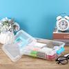 BTSKY Clear Plastic Storage Box, Portable Organizer Container with Blue Handle, Stackable Storage Bin for Office Home, Multi-Use Container Box with Lid for Stationery Jewelry Craft Sewing Supplies