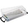 BTSKY 1 Pack Modern Plastic Pencil Box, Clear Marker Organizer, Stackable Storage Box for Painting Brushes Pencils, Crayon Case Pen Container with Snap-tight Lid for Drawing Tools Small Items (Purple)(Black)