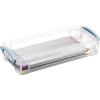 BTSKY 1 Pack Modern Plastic Pencil Box, Clear Marker Organizer, Stackable Storage Box for Painting Brushes Pencils, Crayon Case Pen Container with Snap-tight Lid for Drawing Tools Small Items (Purple)(Blue)