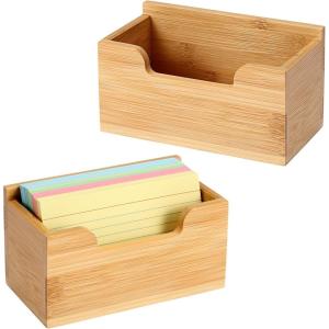 BTSKY 1 PACK Bamboo Index Card Display Stand, 3 x 5 Inch Index Card Storage Rack Rustic Notecard Case, Coupons Greeting Cards Storage – Sturdy Desk Card Organizer Box for Office Home Photos & Receipts(2 PACK)