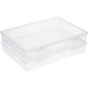 BTSKY Clear Plastic Storage Box with Flap Lid, Multipurpose Craft Organizers and Storage Box Art Supply Storage Organizer Plastic Sewing Box for Beads Pencils Notebooks, 2 Pack Medium(Large-2 Pack)