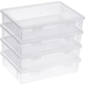 BTSKY Clear Plastic Storage Box with Flap Lid, Multipurpose Craft Organizers and Storage Box Art Supply Storage Organizer Plastic Sewing Box for Beads Pencils Notebooks, 2 Pack Medium(Small-4 Pack)