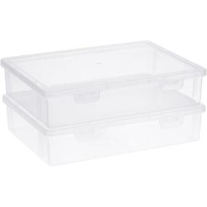BTSKY Clear Plastic Storage Box with Flap Lid, Multipurpose Craft Organizers and Storage Box Art Supply Storage Organizer Plastic Sewing Box for Beads Pencils Notebooks, 2 Pack Medium(Small-2 Pack)