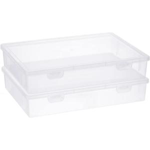 BTSKY Clear Plastic Storage Box with Flap Lid, Multipurpose Craft Organizers and Storage Box Art Supply Storage Organizer Plastic Sewing Box for Beads Pencils Notebooks, 2 Pack Medium(Medium-2 Pack)