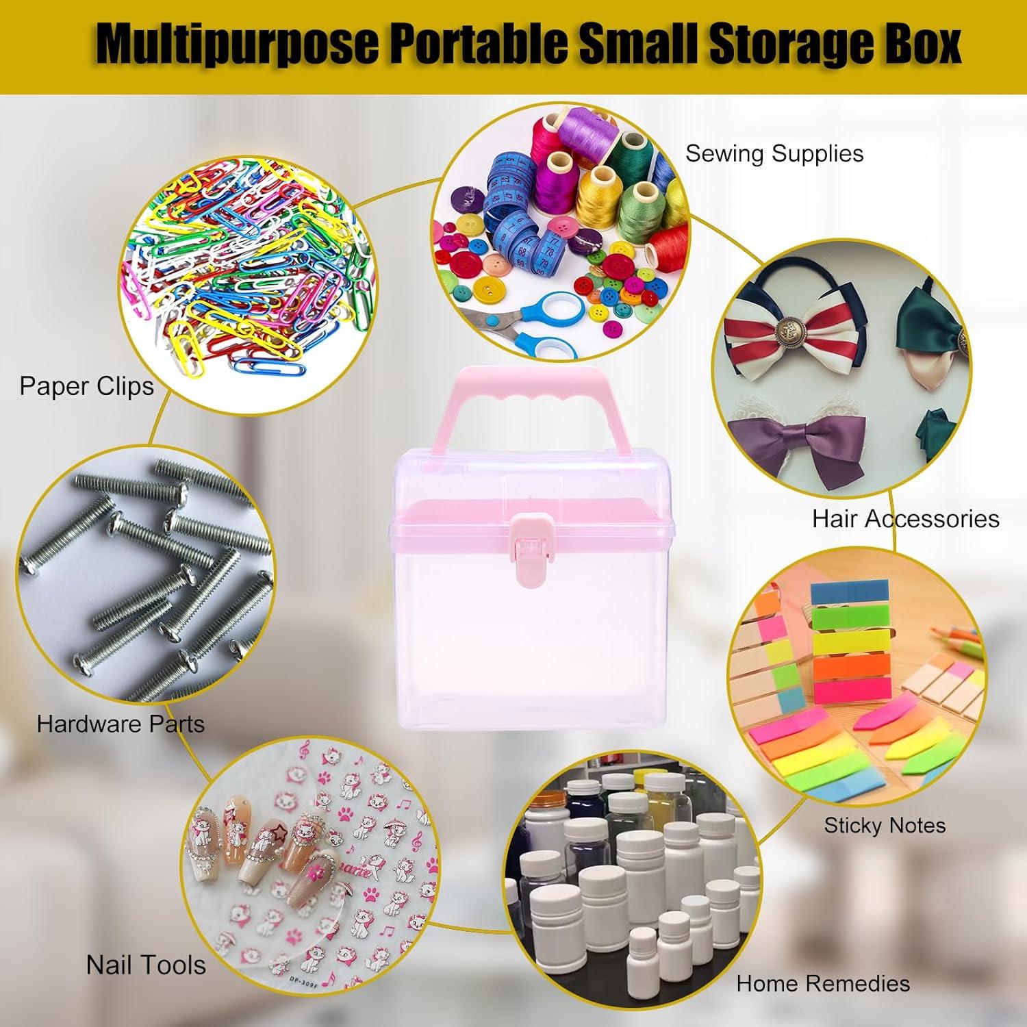 image:imageBTSKY Multipurpose Plastic Craft Storage Containers with Removable Tray Clear Plastic Storage Box with Lid amp Handle Easy Carry amp Stack Small Storage Container 85x5x49 Inch RectangleBluePink