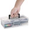 BTSKY Clear Plastic Storage Box with Removable Tray Multipurpose Stationery Storage Box with Handle Handy Sewing Box Art Craft Supply Organizer Home Utility Box (Blue)(Black)