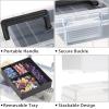 BTSKY Clear Plastic Storage Box with Removable Tray Multipurpose Stationery Storage Box with Handle Handy Sewing Box Art Craft Supply Organizer Home Utility Box (Blue)(Black)