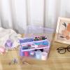 BTSKY Multipurpose Plastic Craft Storage Containers with Removable Tray, Clear Plastic Storage Box with Lid & Handle, Easy Carry & Stack Small Storage Container, 8.5x5x4.9 Inch, Rectangle-Blue(Purple)