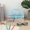 BTSKY Multipurpose Plastic Craft Storage Containers with Removable Tray, Clear Plastic Storage Box with Lid & Handle, Easy Carry & Stack Small Storage Container, 8.5x5x4.9 Inch, Rectangle-Blue(Blue)