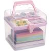 BTSKY Multipurpose Plastic Craft Storage Containers with Removable Tray, Clear Plastic Storage Box with Lid & Handle, Easy Carry & Stack Small Storage Container, 8.5x5x4.9 Inch, Rectangle-Blue(Pink)