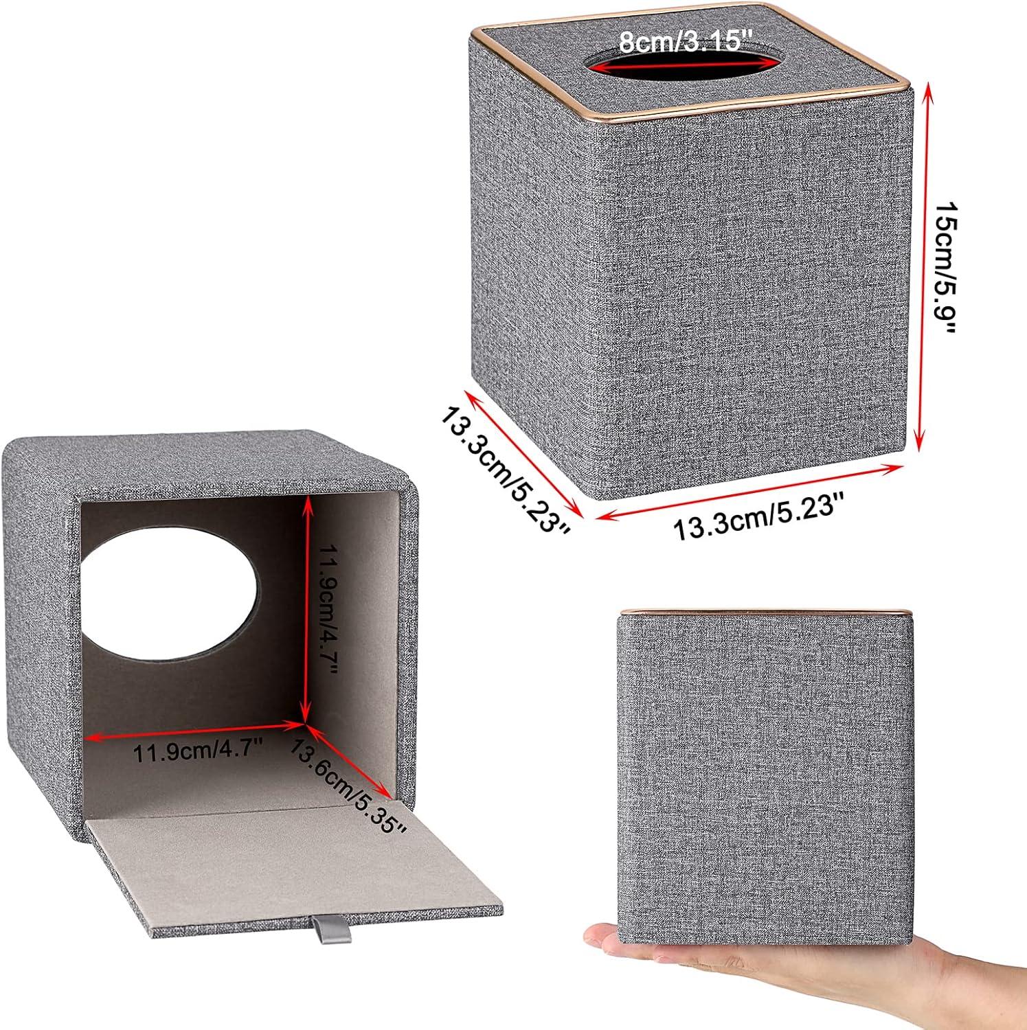 image:imageBTSKY Household Square Linen Tissue Box with Decorative Gold Line Cube Tissue Paper Holder Tissue Cover Holder Tissue Storage Organizer Tissue Dispenser Case Napkin Box Grey