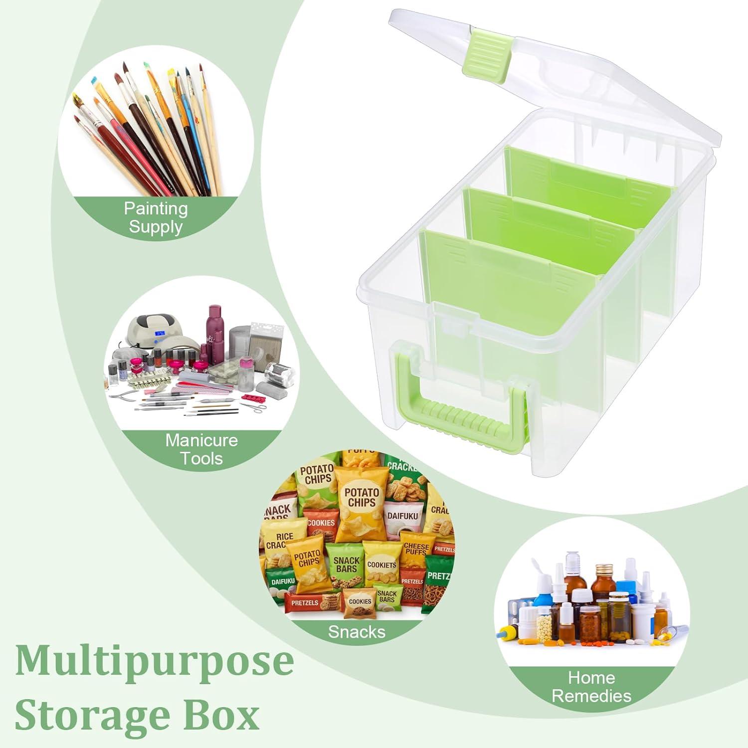image:imageBTSKY Clear Plastic Dividing Storage Box with 4 Deep Compartments Adjustable Storage Bin with Lid Portable Craft Container Multipurpose Sewing Box Art Supply Organizer 139x79x62 Inches Green139x79x62 InchesGreen