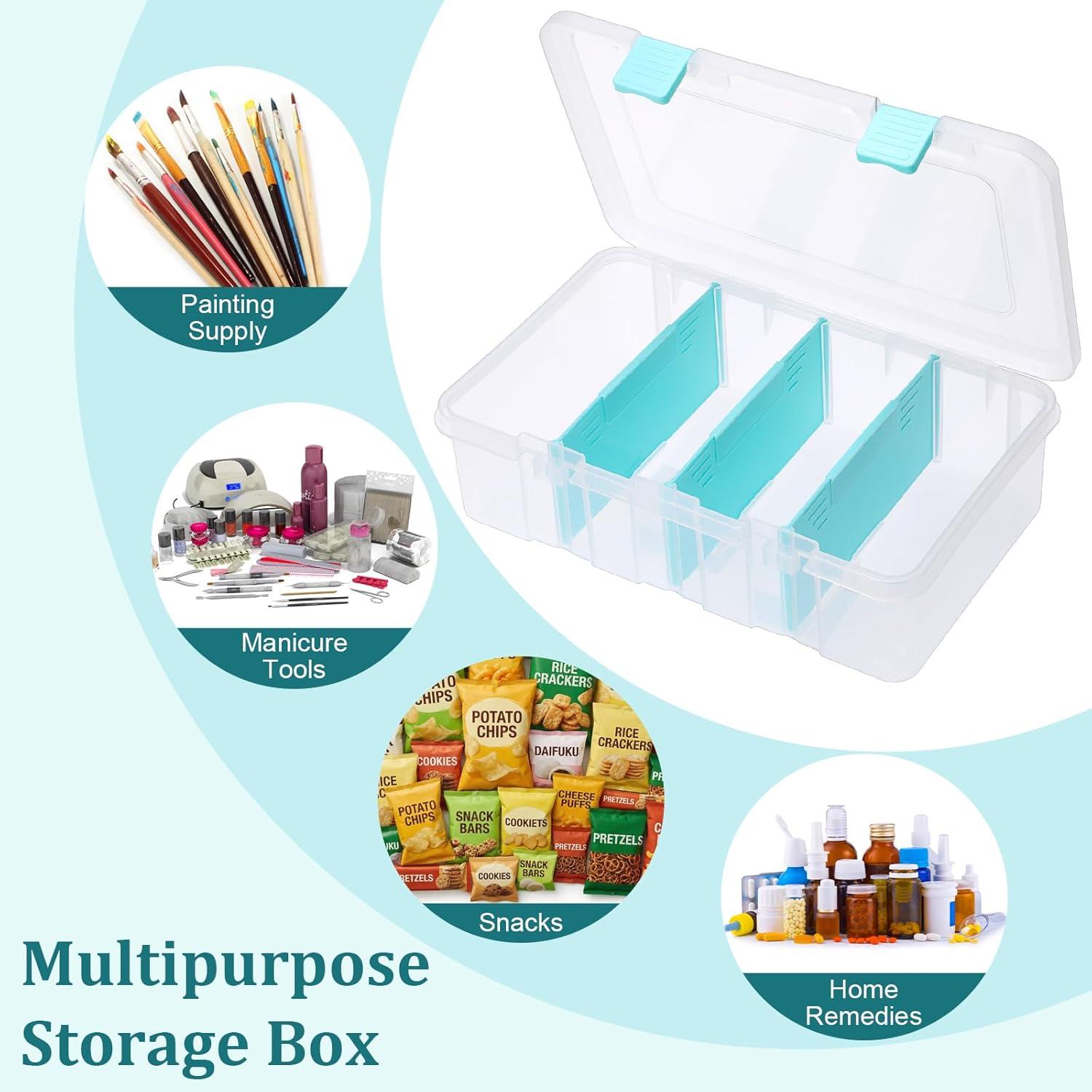 image:imageBTSKY Clear Plastic Dividing Storage Box with 4 Deep Compartments Adjustable Storage Bin with Lid Portable Craft Container Multipurpose Sewing Box Art Supply Organizer 139x79x62 Inches Green133x81x34 InchesClear