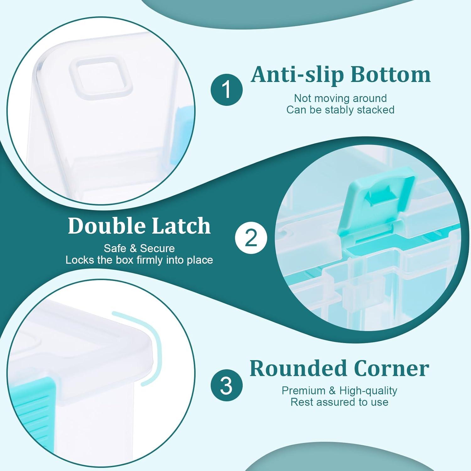image:imageBTSKY Clear Plastic Dividing Storage Box with 4 Deep Compartments Adjustable Storage Bin with Lid Portable Craft Container Multipurpose Sewing Box Art Supply Organizer 139x79x62 Inches Green133x81x34 InchesClear