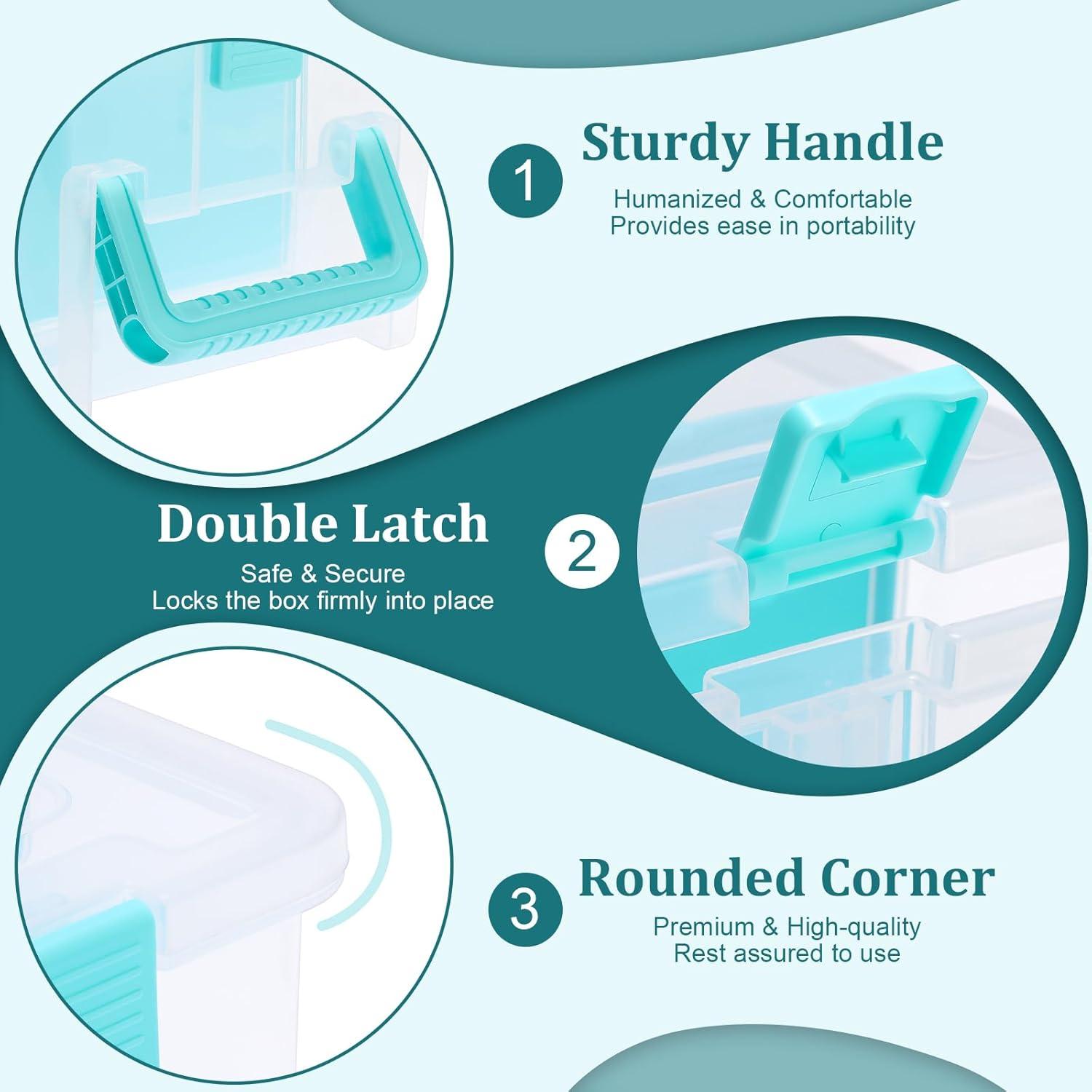 image:imageBTSKY Clear Plastic Dividing Storage Box with 4 Deep Compartments Adjustable Storage Bin with Lid Portable Craft Container Multipurpose Sewing Box Art Supply Organizer 139x79x62 Inches Green139x79x62 InchesClear