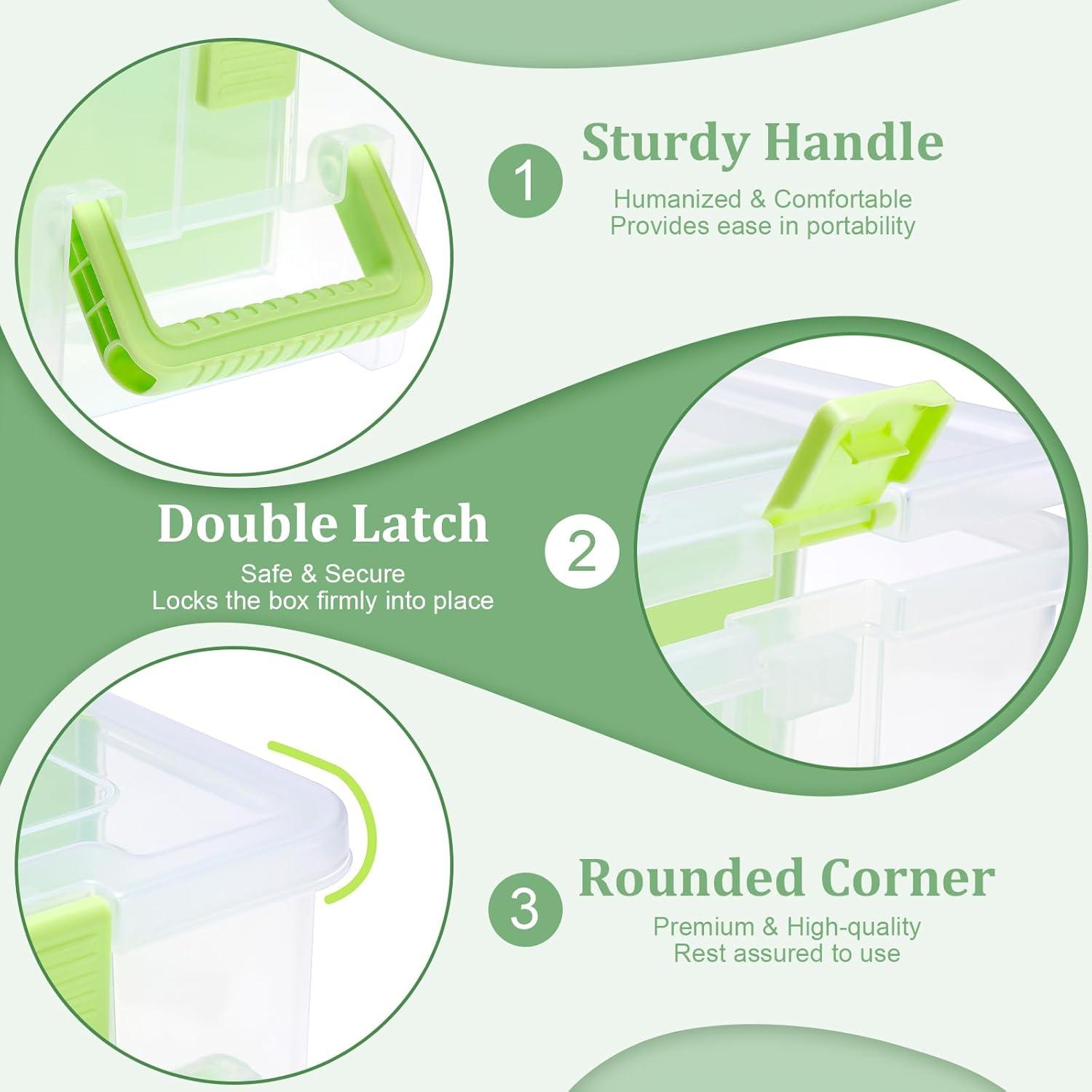 image:imageBTSKY Clear Plastic Dividing Storage Box with 4 Deep Compartments Adjustable Storage Bin with Lid Portable Craft Container Multipurpose Sewing Box Art Supply Organizer 139x79x62 Inches Green139x79x62 InchesGreen