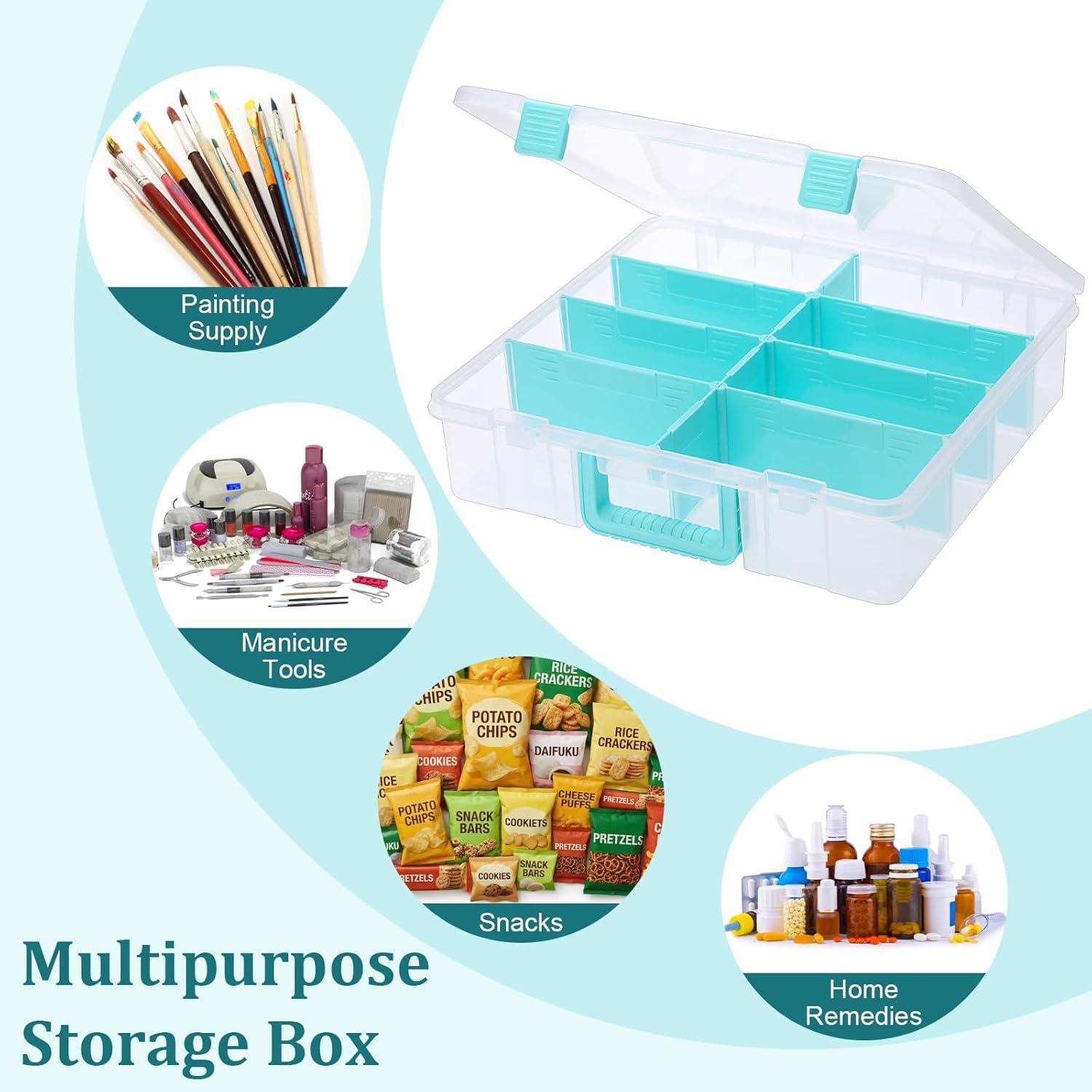 image:imageBTSKY Clear Plastic Dividing Storage Box with 4 Deep Compartments Adjustable Storage Bin with Lid Portable Craft Container Multipurpose Sewing Box Art Supply Organizer 139x79x62 Inches Green151x139x35 InchesClear