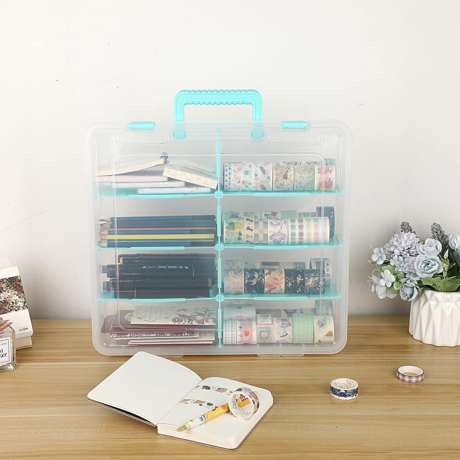 image:imageBTSKY Clear Plastic Dividing Storage Box with 4 Deep Compartments Adjustable Storage Bin with Lid Portable Craft Container Multipurpose Sewing Box Art Supply Organizer 139x79x62 Inches Green151x139x35 InchesClear