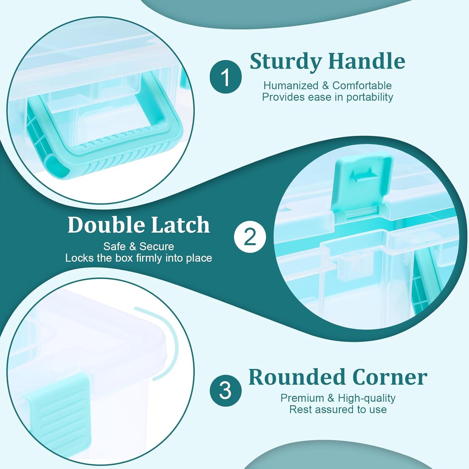 image:imageBTSKY Clear Plastic Dividing Storage Box with 4 Deep Compartments Adjustable Storage Bin with Lid Portable Craft Container Multipurpose Sewing Box Art Supply Organizer 139x79x62 Inches Green151x139x35 InchesClear