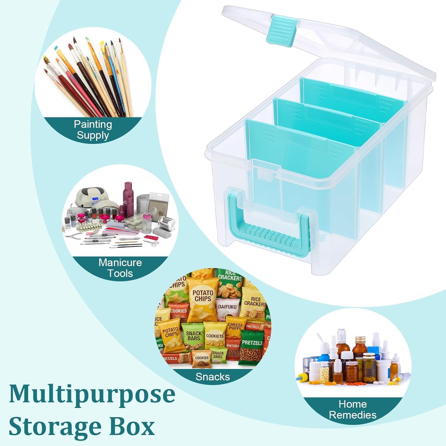 image:imageBTSKY Clear Plastic Dividing Storage Box with 4 Deep Compartments Adjustable Storage Bin with Lid Portable Craft Container Multipurpose Sewing Box Art Supply Organizer 139x79x62 Inches Green139x79x62 InchesClear