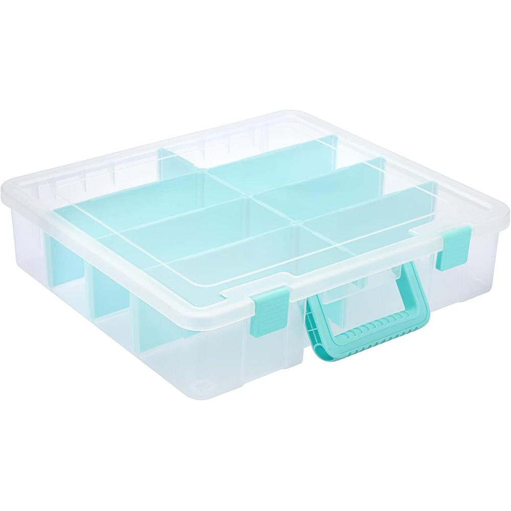 image:imageBTSKY Clear Plastic Dividing Storage Box with 4 Deep Compartments Adjustable Storage Bin with Lid Portable Craft Container Multipurpose Sewing Box Art Supply Organizer 139x79x62 Inches Green151x139x35 InchesClear