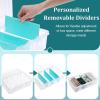 BTSKY Clear Plastic Dividing Storage Box with 4 Deep Compartments Adjustable Storage Bin with Lid Portable Craft Container Multipurpose Sewing Box Art Supply Organizer, 13.9×7.9×6.2 Inches, Green(13.3×8.1×3.4 Inches-Clear)