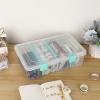 BTSKY Clear Plastic Dividing Storage Box with 4 Deep Compartments Adjustable Storage Bin with Lid Portable Craft Container Multipurpose Sewing Box Art Supply Organizer, 13.9×7.9×6.2 Inches, Green(13.3×8.1×3.4 Inches-Clear)