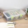 BTSKY Clear Plastic Dividing Storage Box with 4 Deep Compartments Adjustable Storage Bin with Lid Portable Craft Container Multipurpose Sewing Box Art Supply Organizer, 13.9×7.9×6.2 Inches, Green(13.3×8.1×3.4 Inches-Green)