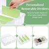BTSKY Clear Plastic Dividing Storage Box with 4 Deep Compartments Adjustable Storage Bin with Lid Portable Craft Container Multipurpose Sewing Box Art Supply Organizer, 13.9×7.9×6.2 Inches, Green(13.3×8.1×3.4 Inches-Green)
