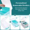 BTSKY Clear Plastic Dividing Storage Box with 4 Deep Compartments Adjustable Storage Bin with Lid Portable Craft Container Multipurpose Sewing Box Art Supply Organizer, 13.9×7.9×6.2 Inches, Green(13.9×7.9×6.2 Inches-Clear)