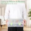 BTSKY Clear Plastic Dividing Storage Box with 4 Deep Compartments Adjustable Storage Bin with Lid Portable Craft Container Multipurpose Sewing Box Art Supply Organizer, 13.9×7.9×6.2 Inches, Green(13.3×8.1×3.4 Inches-Green)