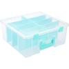BTSKY Clear Plastic Dividing Storage Box with 4 Deep Compartments Adjustable Storage Bin with Lid Portable Craft Container Multipurpose Sewing Box Art Supply Organizer, 13.9×7.9×6.2 Inches, Green(15.1×13.9×6.1 Inches-clear)