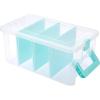 BTSKY Clear Plastic Dividing Storage Box with 4 Deep Compartments Adjustable Storage Bin with Lid Portable Craft Container Multipurpose Sewing Box Art Supply Organizer, 13.9×7.9×6.2 Inches, Green(13.9×7.9×6.2 Inches-Clear)