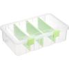 BTSKY Clear Plastic Dividing Storage Box with 4 Deep Compartments Adjustable Storage Bin with Lid Portable Craft Container Multipurpose Sewing Box Art Supply Organizer, 13.9×7.9×6.2 Inches, Green(13.3×8.1×3.4 Inches-Green)