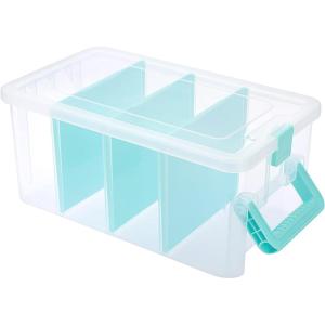 BTSKY Clear Plastic Dividing Storage Box with 4 Deep Compartments Adjustable Storage Bin with Lid Portable Craft Container Multipurpose Sewing Box Art Supply Organizer, 13.9×7.9×6.2 Inches, Green(13.9×7.9×6.2 Inches-Clear)