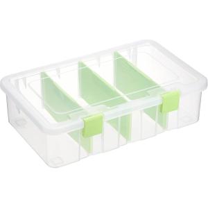 BTSKY Clear Plastic Dividing Storage Box with 4 Deep Compartments Adjustable Storage Bin with Lid Portable Craft Container Multipurpose Sewing Box Art Supply Organizer, 13.9×7.9×6.2 Inches, Green(13.3×8.1×3.4 Inches-Green)
