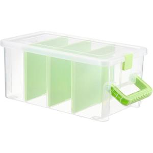 BTSKY Clear Plastic Dividing Storage Box with 4 Deep Compartments Adjustable Storage Bin with Lid Portable Craft Container Multipurpose Sewing Box Art Supply Organizer, 13.9×7.9×6.2 Inches, Green(13.9×7.9×6.2 Inches-Green)