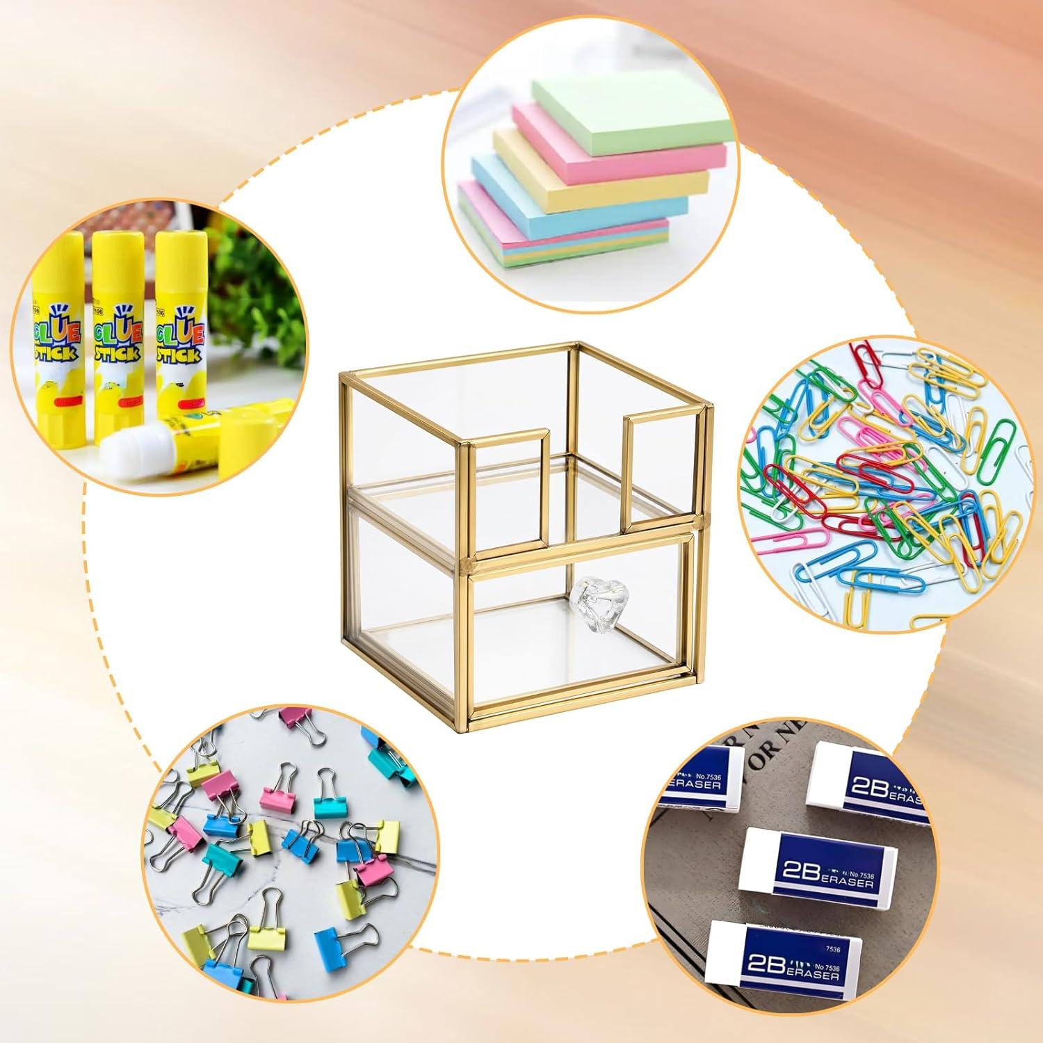 image:imageBTSKY Golden Glass Sticky Note Holder for 3x3 Inch Sticky Notes Elegant Post It Note Dispenser with NonSlip Pads Clear Notepad Holder for Desk Organization Planning Home Office Decor38 x 37