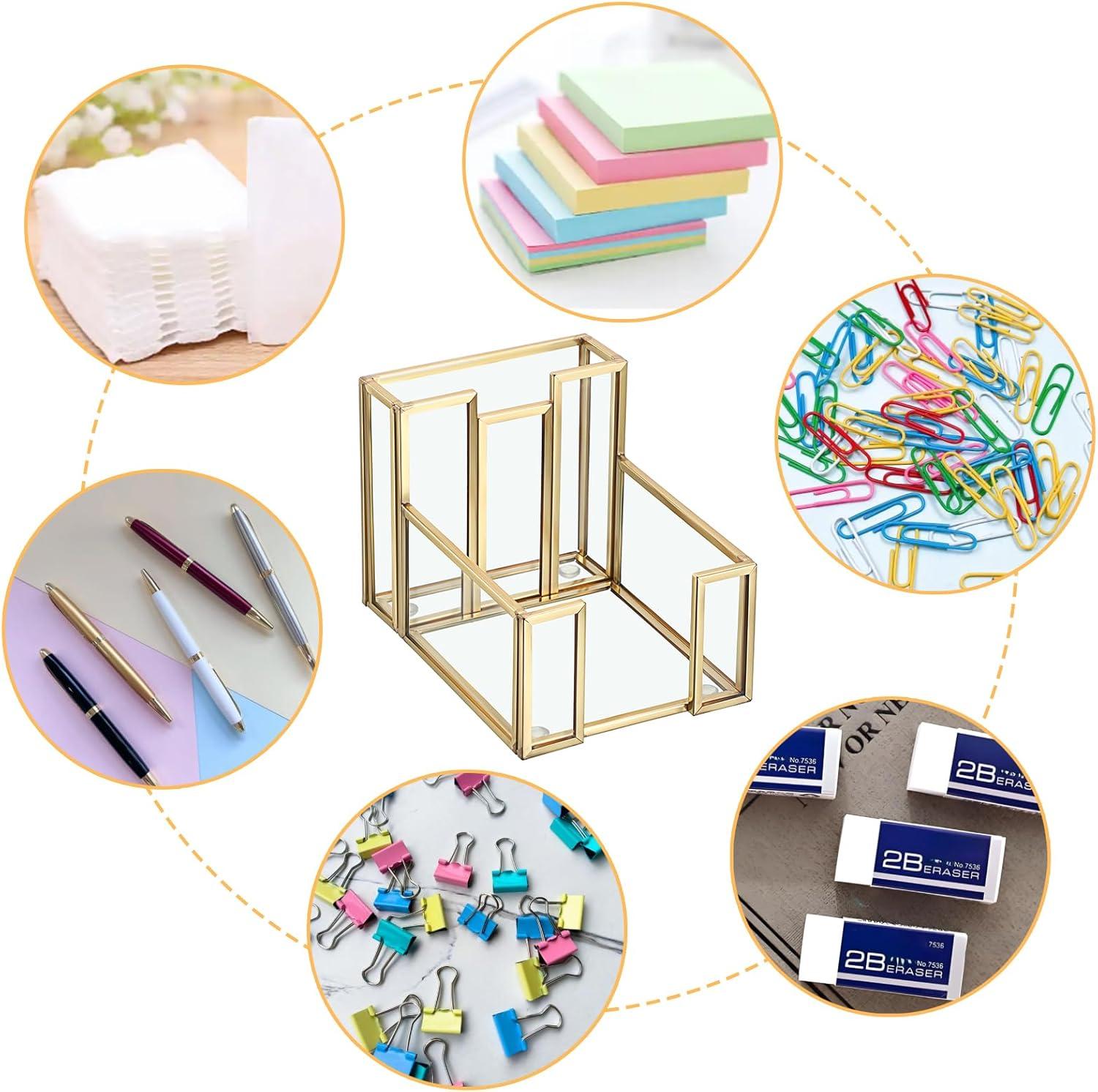 image:imageBTSKY Golden Glass Sticky Note Holder for 3x3 Inch Sticky Notes Elegant Post It Note Dispenser with NonSlip Pads Clear Notepad Holder for Desk Organization Planning Home Office Decor3x3 with Slot