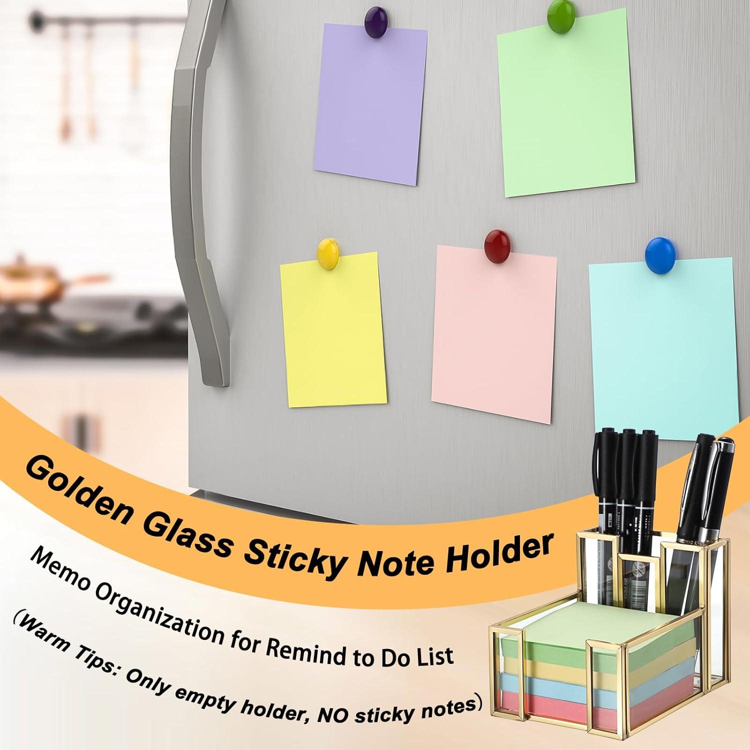 image:imageBTSKY Golden Glass Sticky Note Holder for 3x3 Inch Sticky Notes Elegant Post It Note Dispenser with NonSlip Pads Clear Notepad Holder for Desk Organization Planning Home Office Decor3x3 with Slot