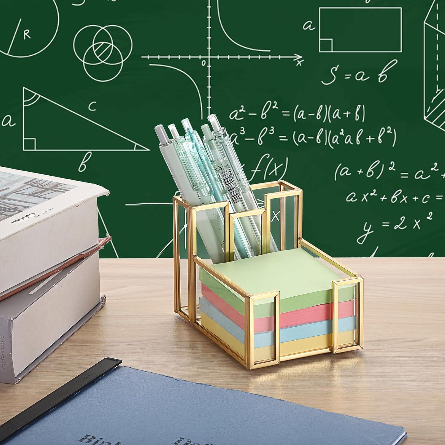 image:imageBTSKY Golden Glass Sticky Note Holder for 3x3 Inch Sticky Notes Elegant Post It Note Dispenser with NonSlip Pads Clear Notepad Holder for Desk Organization Planning Home Office Decor3x3 with Slot