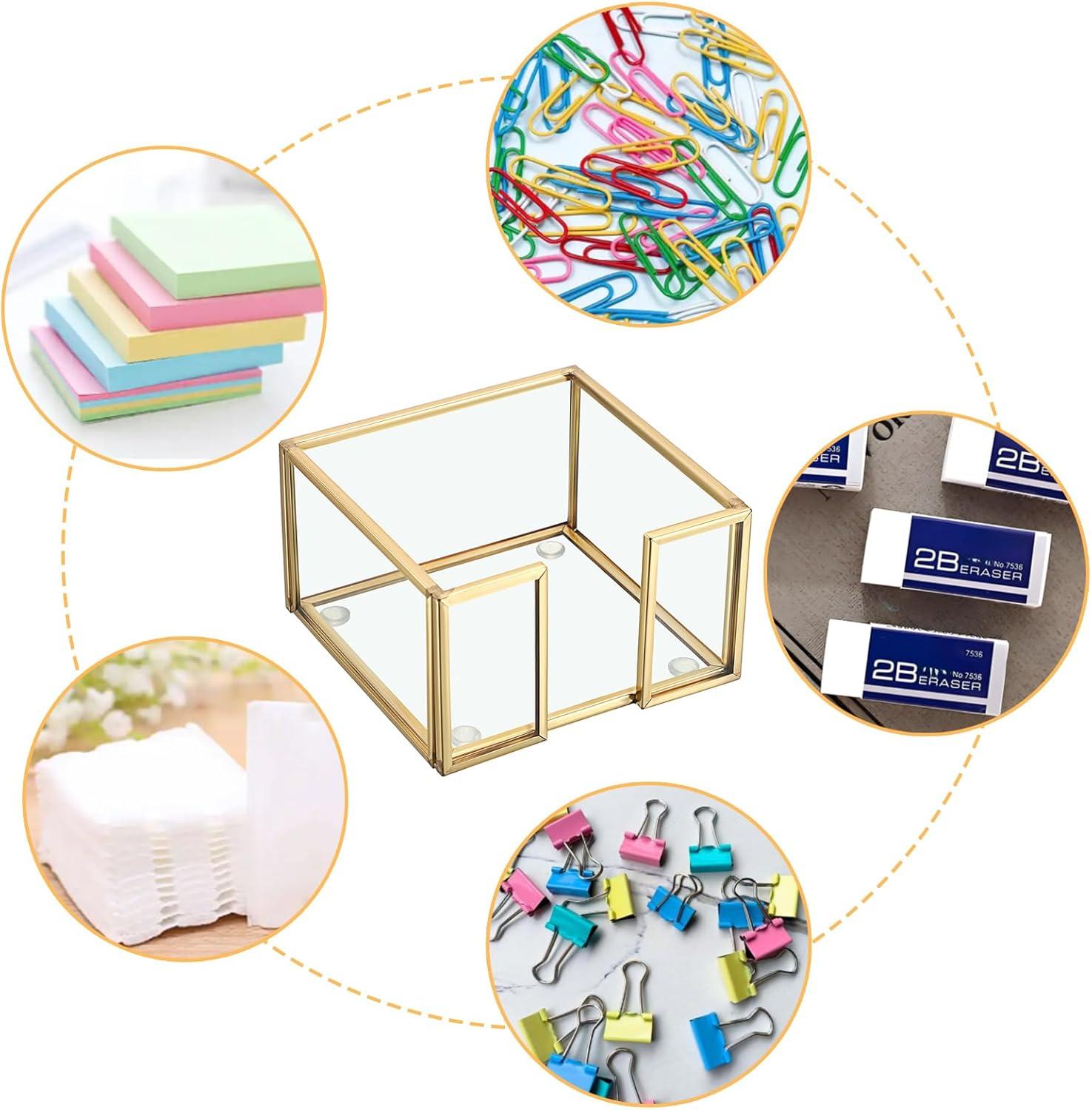 image:imageBTSKY Golden Glass Sticky Note Holder for 3x3 Inch Sticky Notes Elegant Post It Note Dispenser with NonSlip Pads Clear Notepad Holder for Desk Organization Planning Home Office Decor3x3