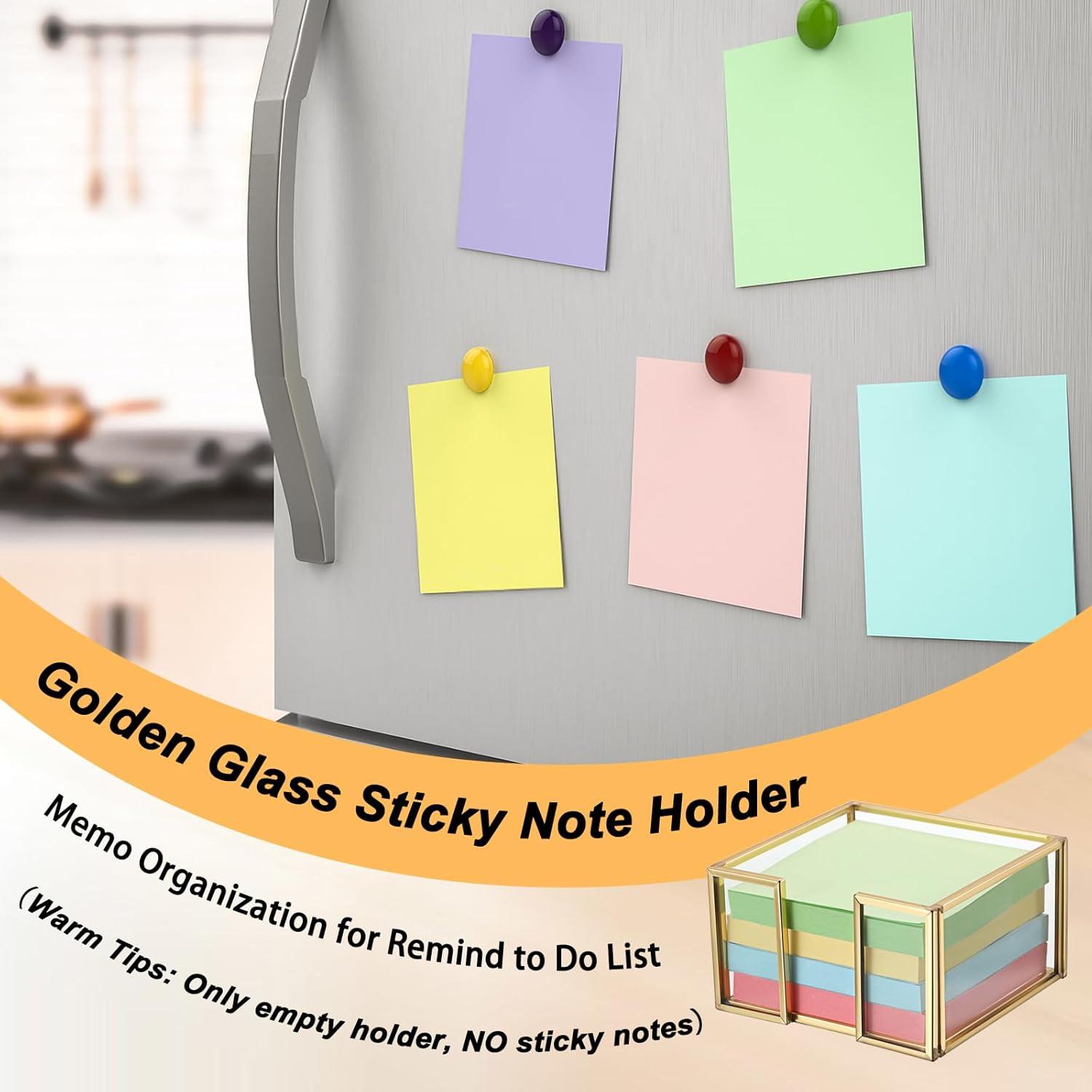image:imageBTSKY Golden Glass Sticky Note Holder for 3x3 Inch Sticky Notes Elegant Post It Note Dispenser with NonSlip Pads Clear Notepad Holder for Desk Organization Planning Home Office Decor3x3
