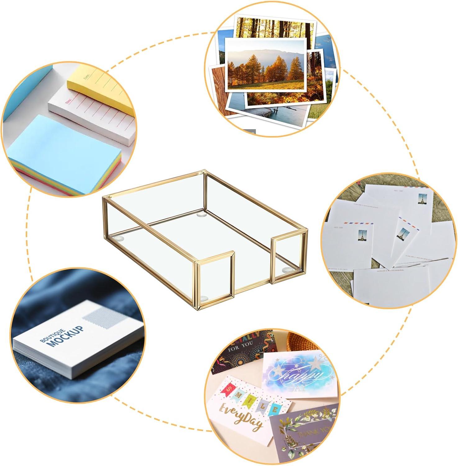 image:imageBTSKY Golden Glass Sticky Note Holder for 3x3 Inch Sticky Notes Elegant Post It Note Dispenser with NonSlip Pads Clear Notepad Holder for Desk Organization Planning Home Office Decor4x6